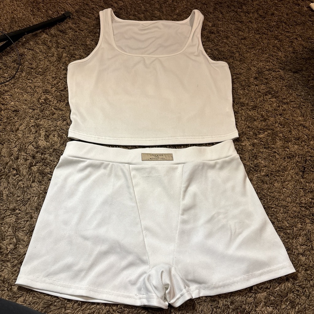 White Tank Top and Shorts Set